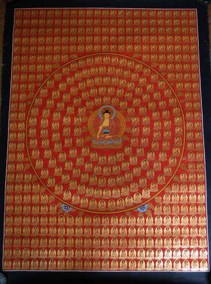 Tibetan Buddhism Lord Shakyamuni Buddha with 534 Buddha Hand Painting Thangka Nepal free