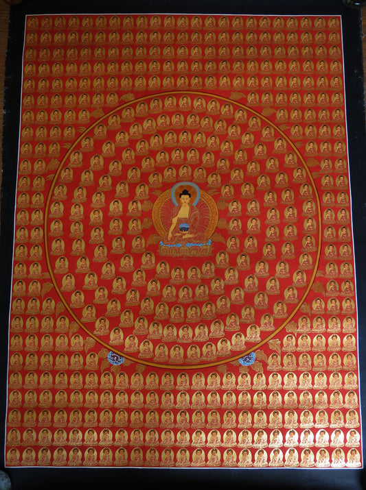 Tibetan Buddhism Lord Shakyamuni Buddha with 534 Buddha Hand Painting Thangka Nepal free