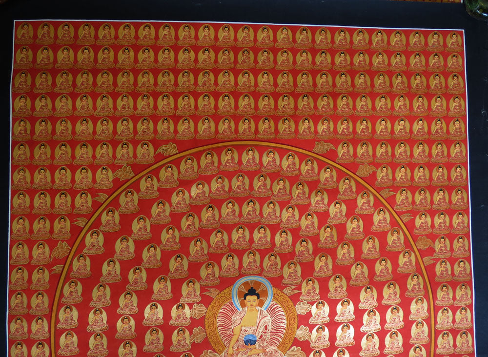 Tibetan Buddhism Lord Shakyamuni Buddha with 534 Buddha Hand Painting Thangka Nepal free