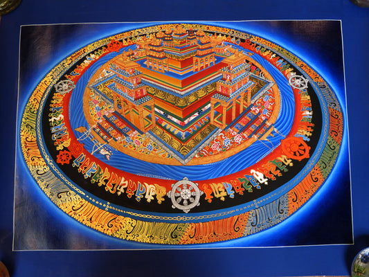 Tibetan Buddhism Ritual Kalachakra Mandala Tantra Mandala 3D Thangka Hand Painting Art Nepal free blue