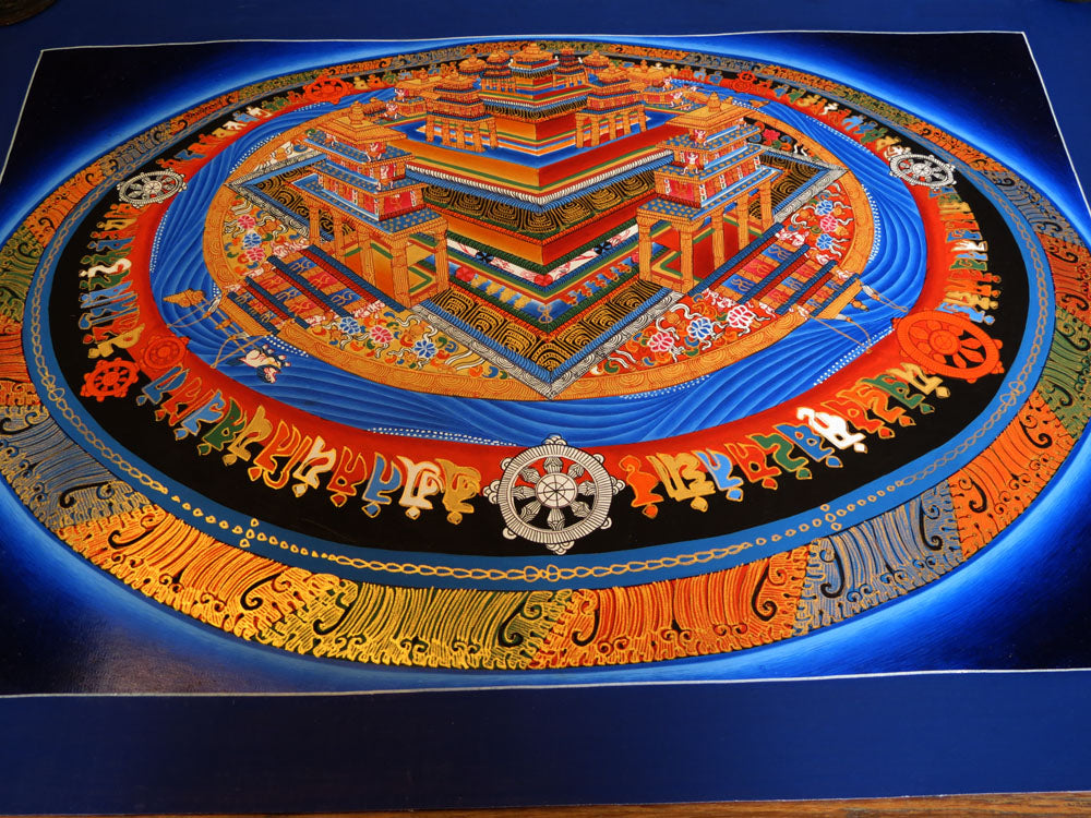 Tibetan Buddhism Ritual Kalachakra Mandala Tantra Mandala 3D Thangka Hand Painting Art Nepal free blue