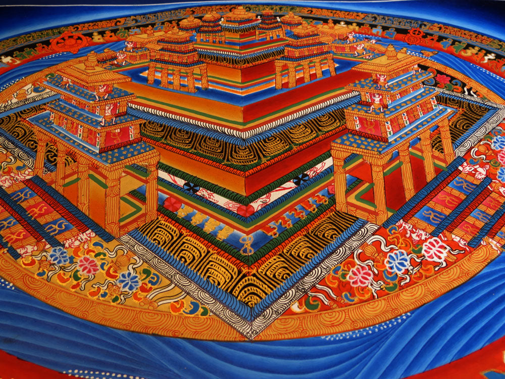 Tibetan Buddhism Ritual Kalachakra Mandala Tantra Mandala 3D Thangka Hand Painting Art Nepal free blue
