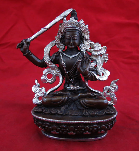 Buddhism Hinduism Lord Manjushree Copper Silver Oxide Statue Figure Handmade Nepal