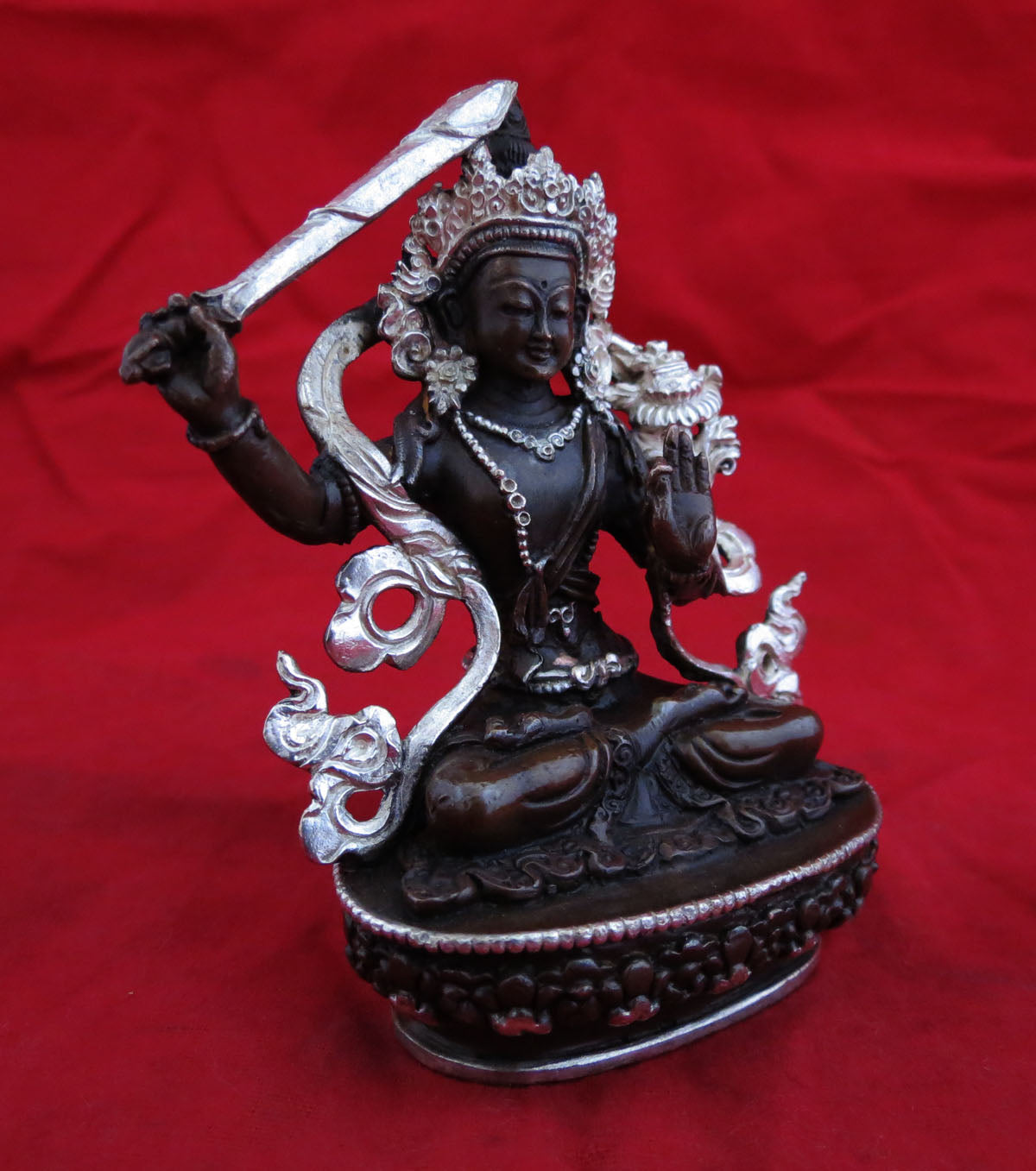 Buddhism Hinduism Lord Manjushree Copper Silver Oxide Statue Figure Handmade Nepal