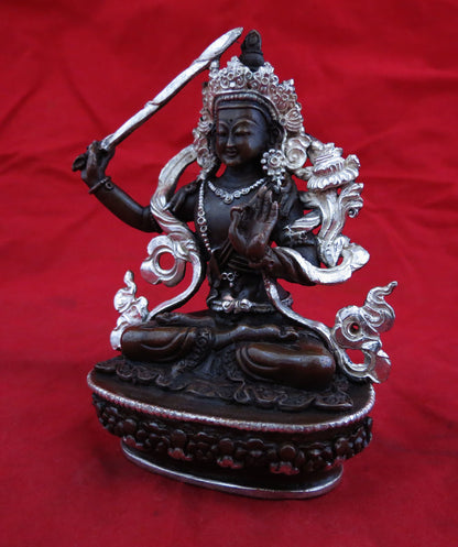 Buddhism Hinduism Lord Manjushree Copper Silver Oxide Statue Figure Handmade Nepal