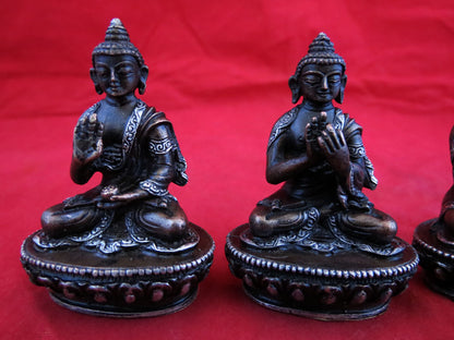 Lord 5 Dhyani Buddha (Pancha Buddha) Copper Silver Oxide Small Statue Figure Nepal