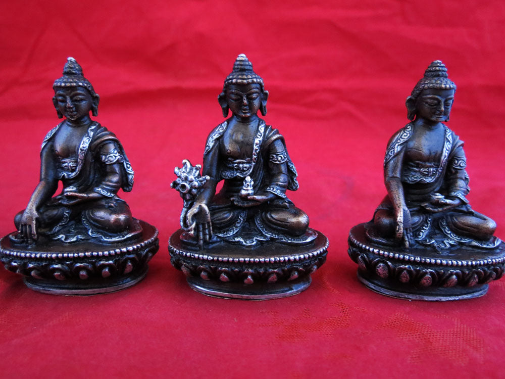 Lord 5 Dhyani Buddha (Pancha Buddha) Copper Silver Oxide Small Statue Figure Nepal