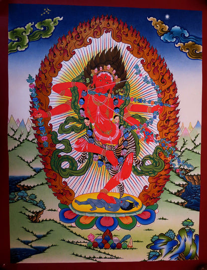 Tibetan Buddhism Wrathful Goddess Kurukulla Dakini Yogini Jogini Rig Jema Figure Gold Hand Painting Thangka Art free