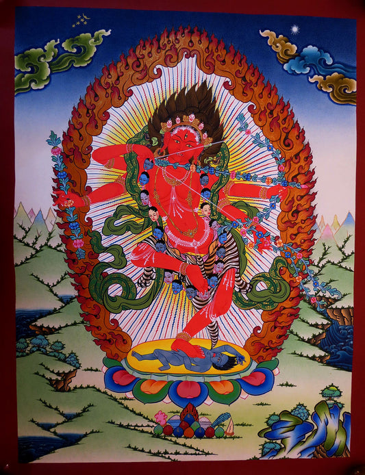 Tibetan Buddhism Wrathful Goddess Kurukulla Dakini Yogini Jogini Rig Jema Figure Gold Hand Painting Thangka Art free