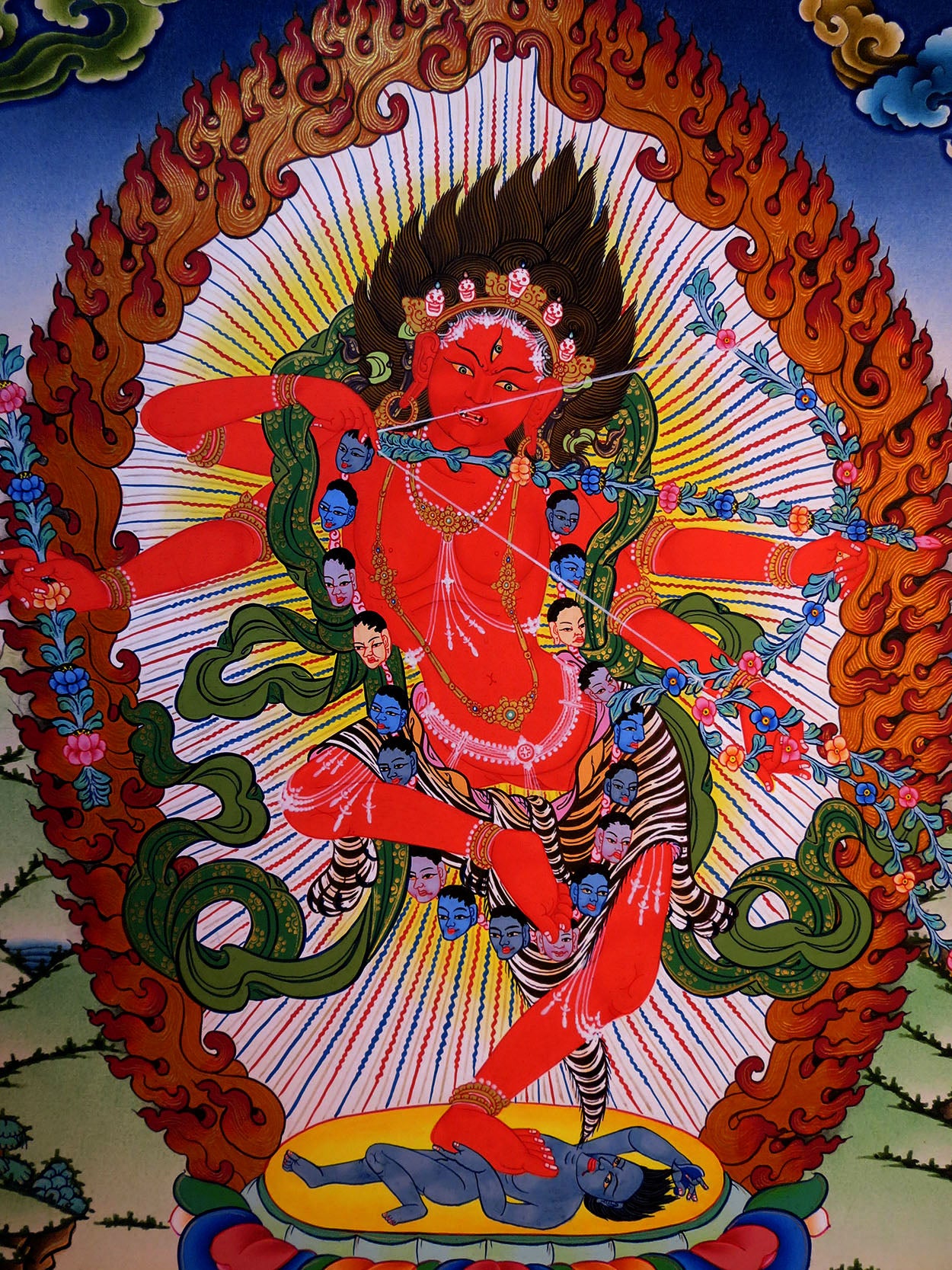 Tibetan Buddhism Wrathful Goddess Kurukulla Dakini Yogini Jogini Rig Jema Figure Gold Hand Painting Thangka Art free