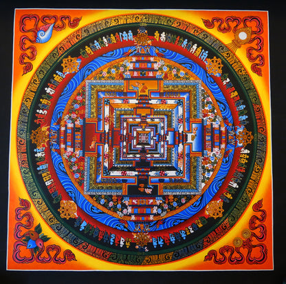 Tibetan Buddhism Ritual Kalachakra Mandala Kalachakra Tantra Gold Hand Painting Thangka Art free Yellow