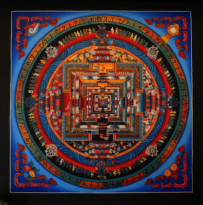Tibetan Buddhism Ritual Kalachakra Mandala Kalachakra Tantra Gold Hand Painting Thangka Art free Blue