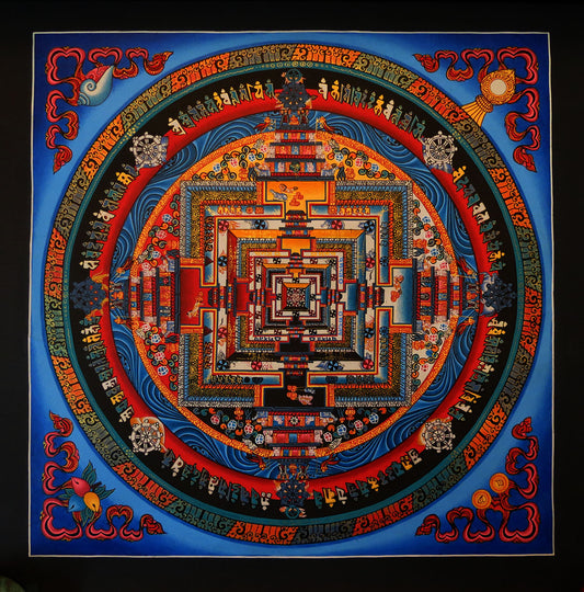 Tibetan Buddhism Ritual Kalachakra Mandala Kalachakra Tantra Gold Hand Painting Thangka Art free Blue