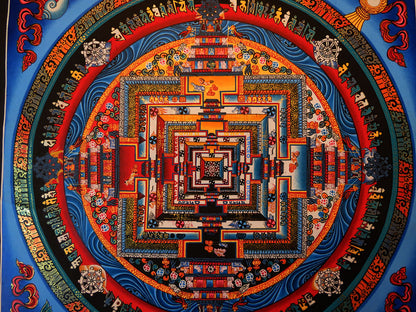 Tibetan Buddhism Ritual Kalachakra Mandala Kalachakra Tantra Gold Hand Painting Thangka Art free Blue