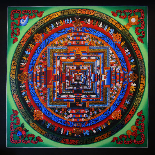 Tibetan Buddhism Ritual Kalachakra Mandala Kalachakra Tantra Gold Hand Painting Thangka Art free Green
