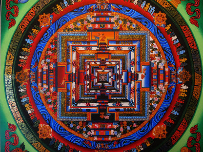 Tibetan Buddhism Ritual Kalachakra Mandala Kalachakra Tantra Gold Hand Painting Thangka Art free Green