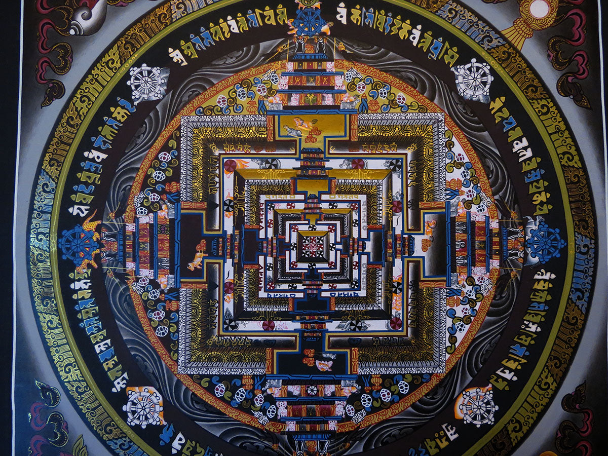 Tibetan Buddhism Ritual Kalachakra Mandala Kalachakra Tantra Gold Hand Painting Thangka Art free Grey