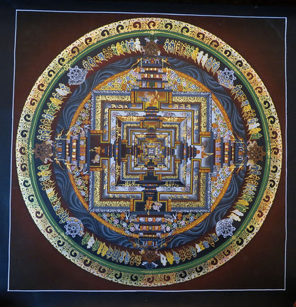 Tibetan Buddhism Ritual Kalachakra Mandala Kalachakra Tantra Hand Painting 26 cm Thangka Art free Brown