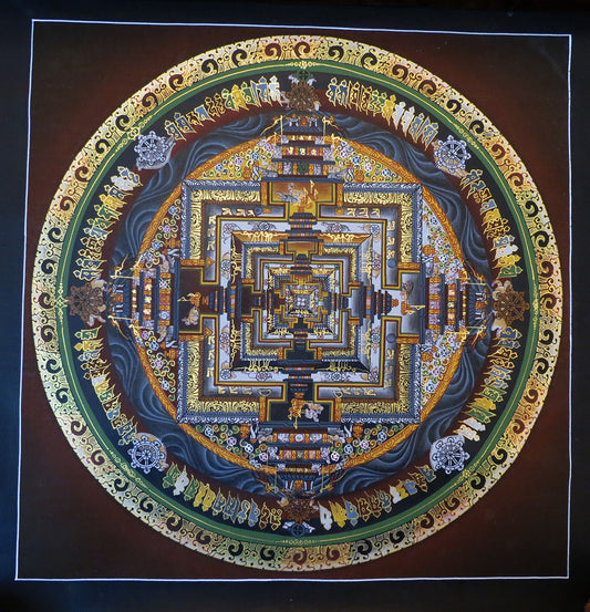 Tibetan Buddhism Ritual Kalachakra Mandala Kalachakra Tantra Hand Painting 26 cm Thangka Art free Brown