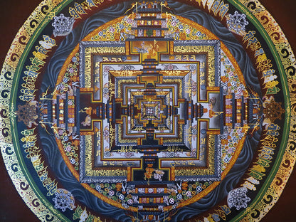 Tibetan Buddhism Ritual Kalachakra Mandala Kalachakra Tantra Hand Painting 26 cm Thangka Art free Brown