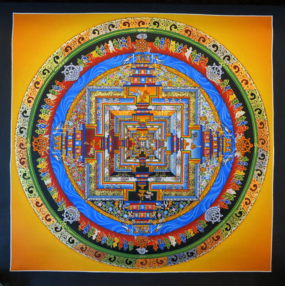 Tibetan Buddhism Ritual Kalachakra Mandala Kalachakra Tantra Hand Painting 26 cm Thangka Art free Light Yellow