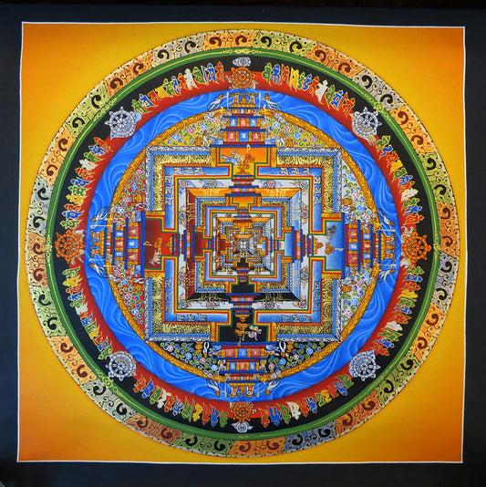 Tibetan Buddhism Ritual Kalachakra Mandala Kalachakra Tantra Hand Painting 26 cm Thangka Art free Light Yellow