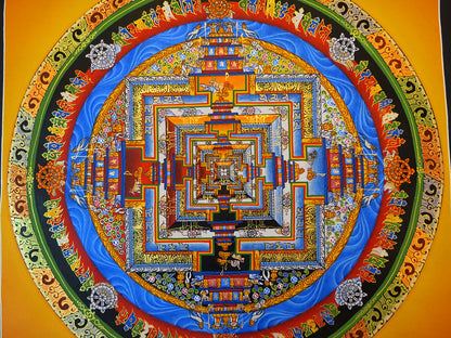 Tibetan Buddhism Ritual Kalachakra Mandala Kalachakra Tantra Hand Painting 26 cm Thangka Art free Light Yellow