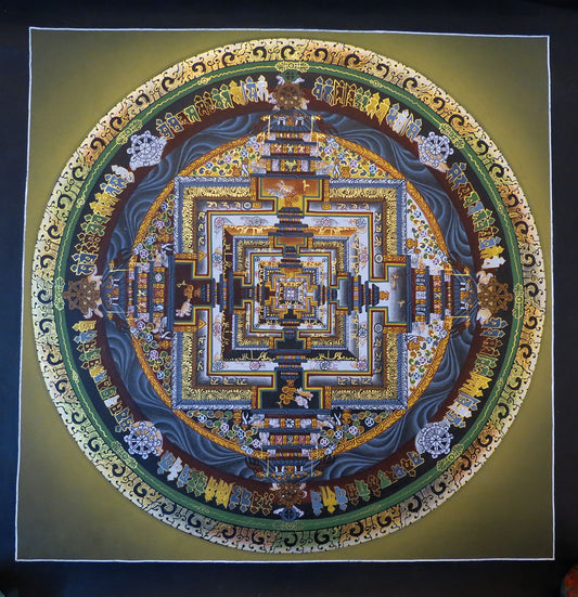 Tibetan Buddhism Ritual Kalachakra Mandala Kalachakra Tantra Hand Painting 26 cm Thangka Art free Grey