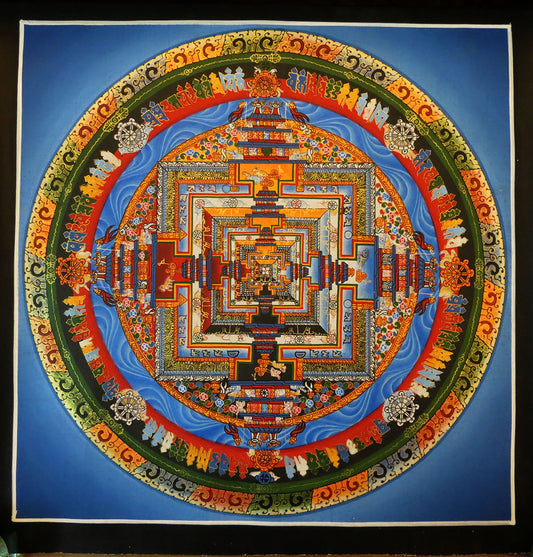 Tibetan Buddhism Ritual Kalachakra Mandala Kalachakra Tantra Hand Painting 26 cm Thangka Art free Light Blue