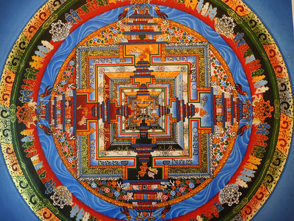 Tibetan Buddhism Ritual Kalachakra Mandala Kalachakra Tantra Hand Painting 26 cm Thangka Art free Light Blue