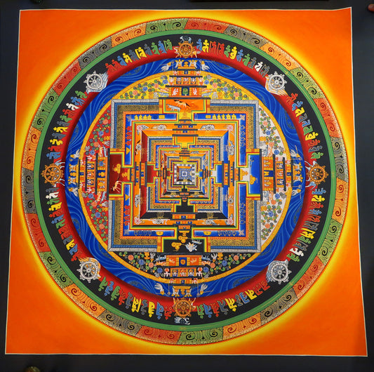 Tibetan Buddhism Ritual Kalachakra Mandala Kalachakra Tantra Hand Painting 26 cm Thangka Art free Light Orange