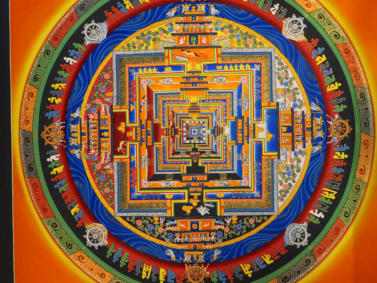 Tibetan Buddhism Ritual Kalachakra Mandala Kalachakra Tantra Hand Painting 26 cm Thangka Art free Light Orange