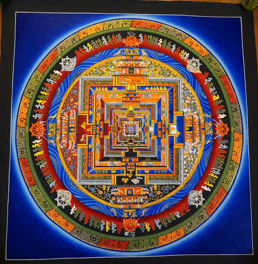 Tibetan Buddhism Ritual Kalachakra Mandala Kalachakra Tantra Hand Painting 26 cm Thangka Art free Light Navy