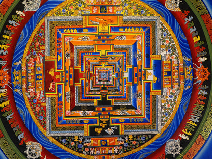 Tibetan Buddhism Ritual Kalachakra Mandala Kalachakra Tantra Hand Painting 26 cm Thangka Art free Light Navy