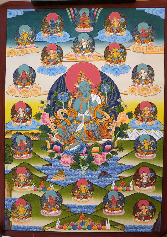 Tibetan Buddhism Goddess Green Tara Rupa Dolma with 21 Tara Lama Hand Painting Thangka Figure Nepal free