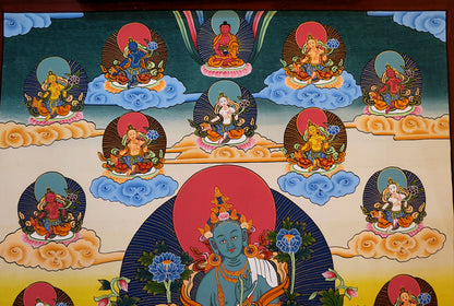 Tibetan Buddhism Goddess Green Tara Rupa Dolma with 21 Tara Lama Hand Painting Thangka Figure Nepal free