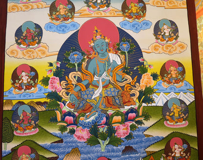 Tibetan Buddhism Goddess Green Tara Rupa Dolma with 21 Tara Lama Hand Painting Thangka Figure Nepal free
