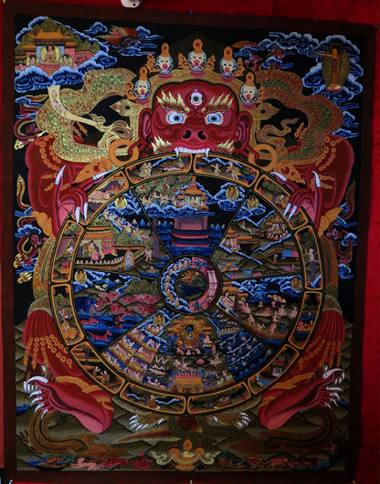 Tibetan Buddhism Ritual Wheels of Life Samsara Bhava Chakra Mandala Huge 150 cm Thangka Hand Painting Art Nepal free