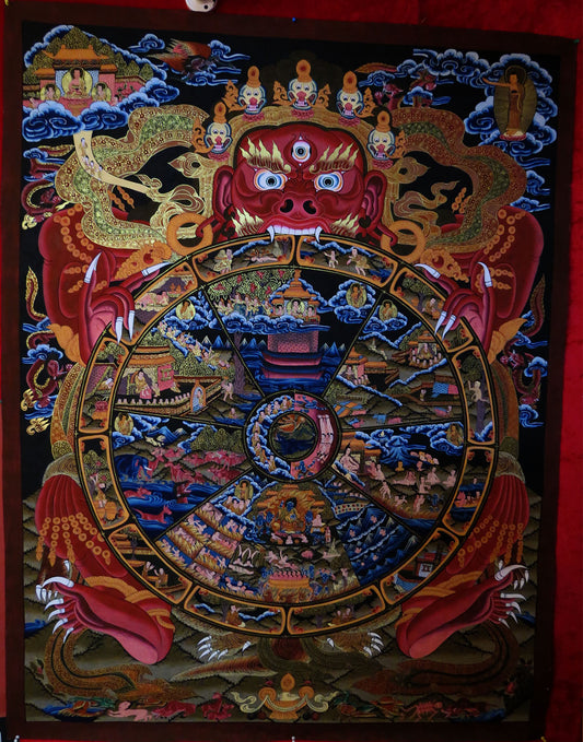 Tibetan Buddhism Ritual Wheels of Life Samsara Bhava Chakra Mandala Huge 150 cm Thangka Hand Painting Art Nepal free