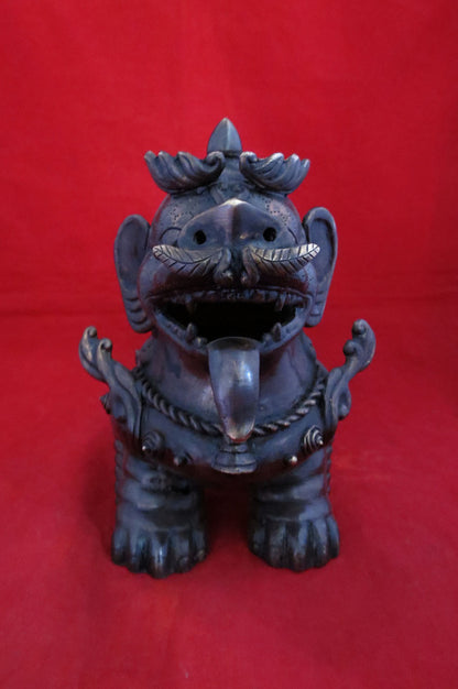 Buddhism Pair of Lion Feng Shui Lions Foo Fu Dog Guardian Singha Oxide Brass Statue Figure Sculpture