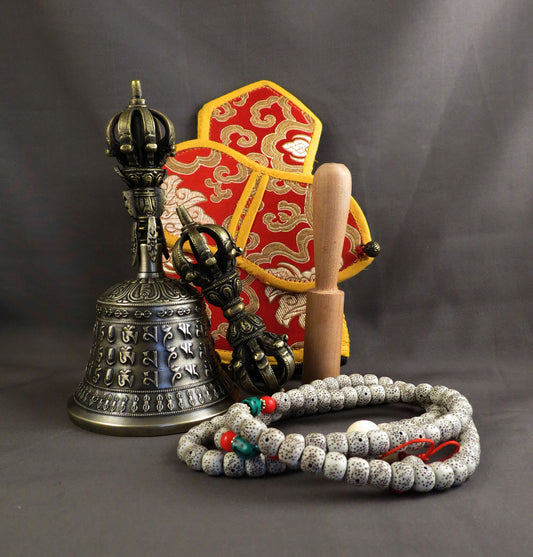 Tibetan Buddhism Ritual Om Mantra 7" High Quality Sound Bronze Bell Dorje/Vajra Set Nepal free