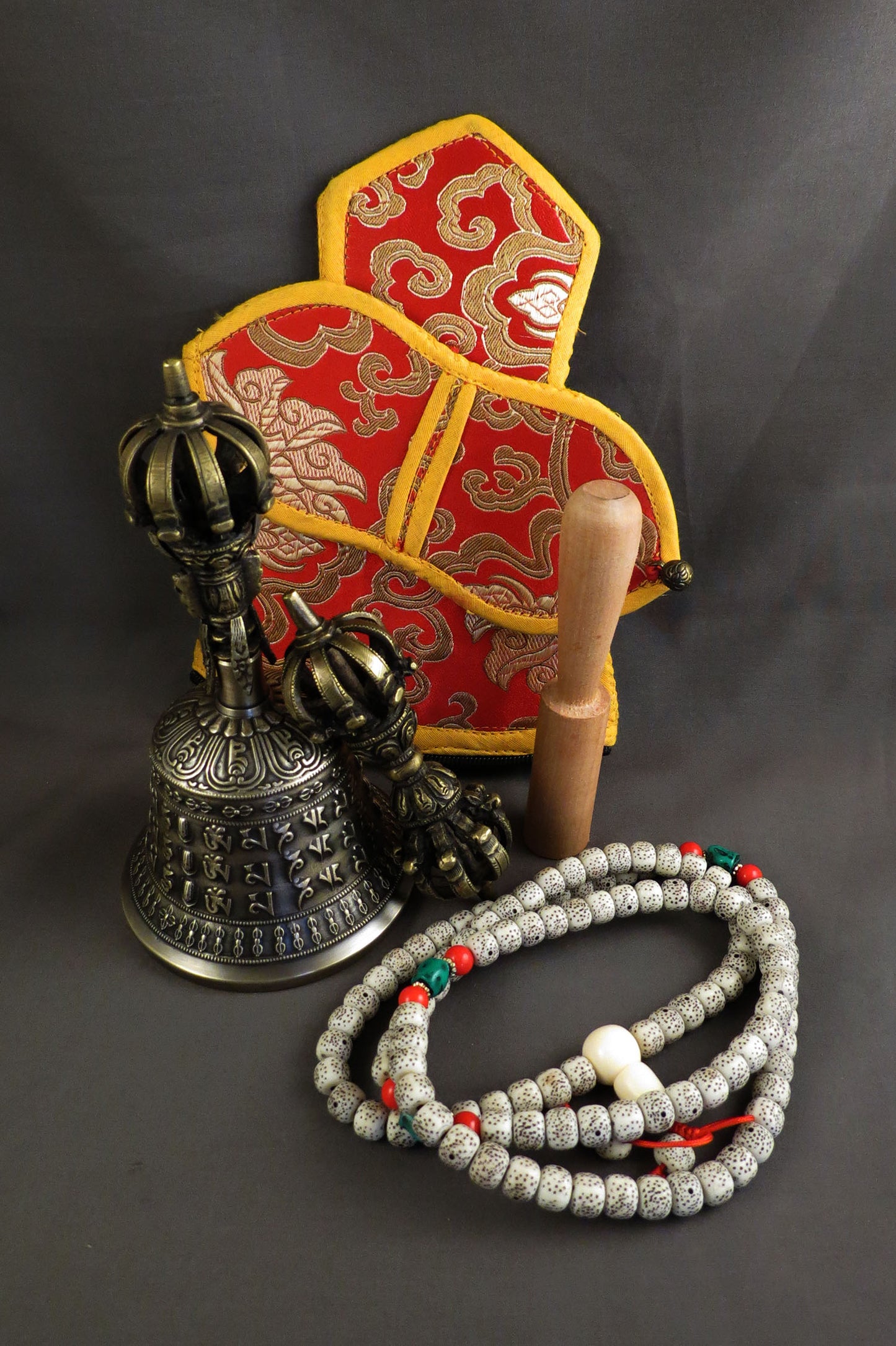 Tibetan Buddhism Ritual Om Mantra 7" High Quality Sound Bronze Bell Dorje/Vajra Set Nepal free