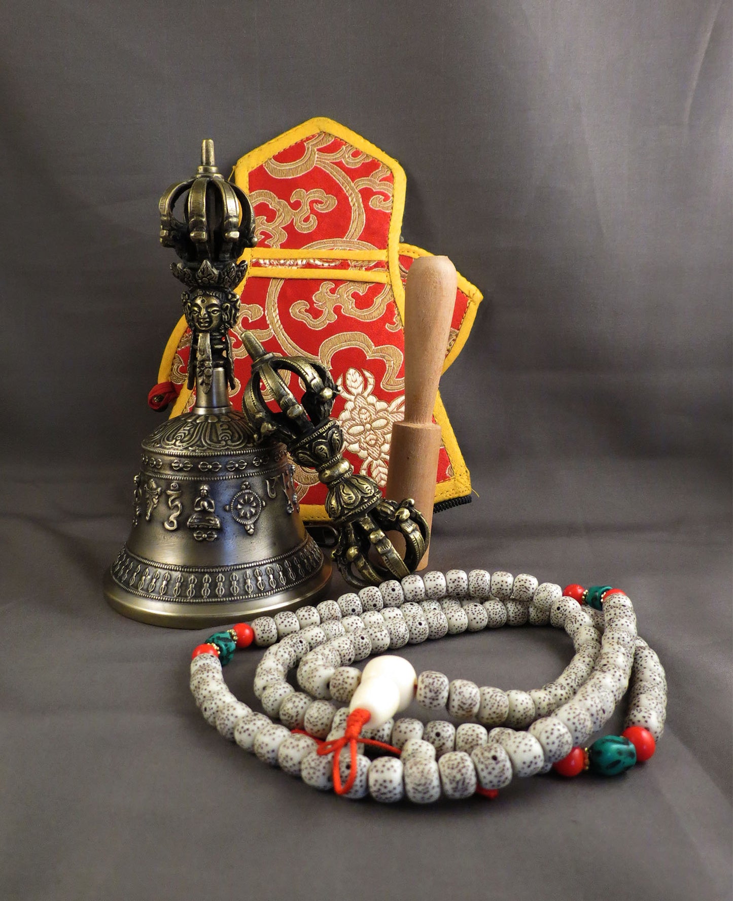 Tibetan Om Mantra 7" High Quality Sound Ritual Bronze Bell Dorje/Vajra Set free