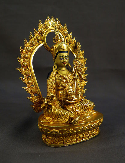 Tibetan Guru Rinpoche Padmasambhava Copper Gold Plated Statue Figure Nepal