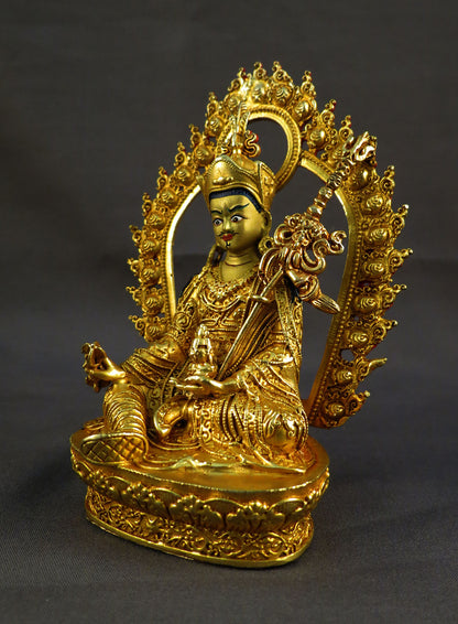 Tibetan Guru Rinpoche Padmasambhava Copper Gold Plated Statue Figure Nepal