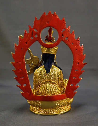 Tibetan Guru Rinpoche Padmasambhava Copper Gold Plated Statue Figure Nepal