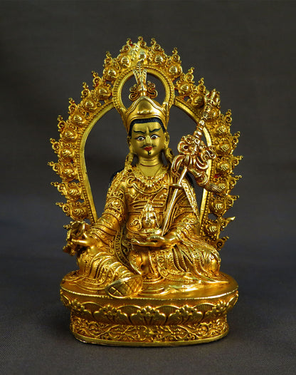 Tibetan Guru Rinpoche Padmasambhava Copper Gold Plated Statue Figure Nepal