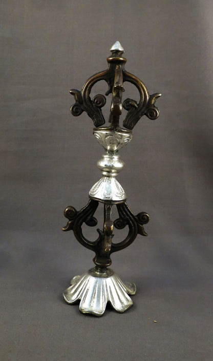 Tibetan Ritual Table Stand Silver Oxide Brass Dorje/Vajra Thunderbolt Nepal free