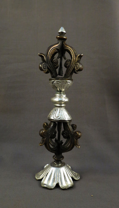 Tibetan Ritual Table Stand Silver Oxide Brass Dorje/Vajra Thunderbolt Nepal free