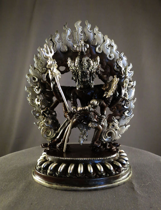 Tibetan Buddhism Lord Cakrasamvara with Consort Silver Oxide Copper Statue Sculpture Nepal free